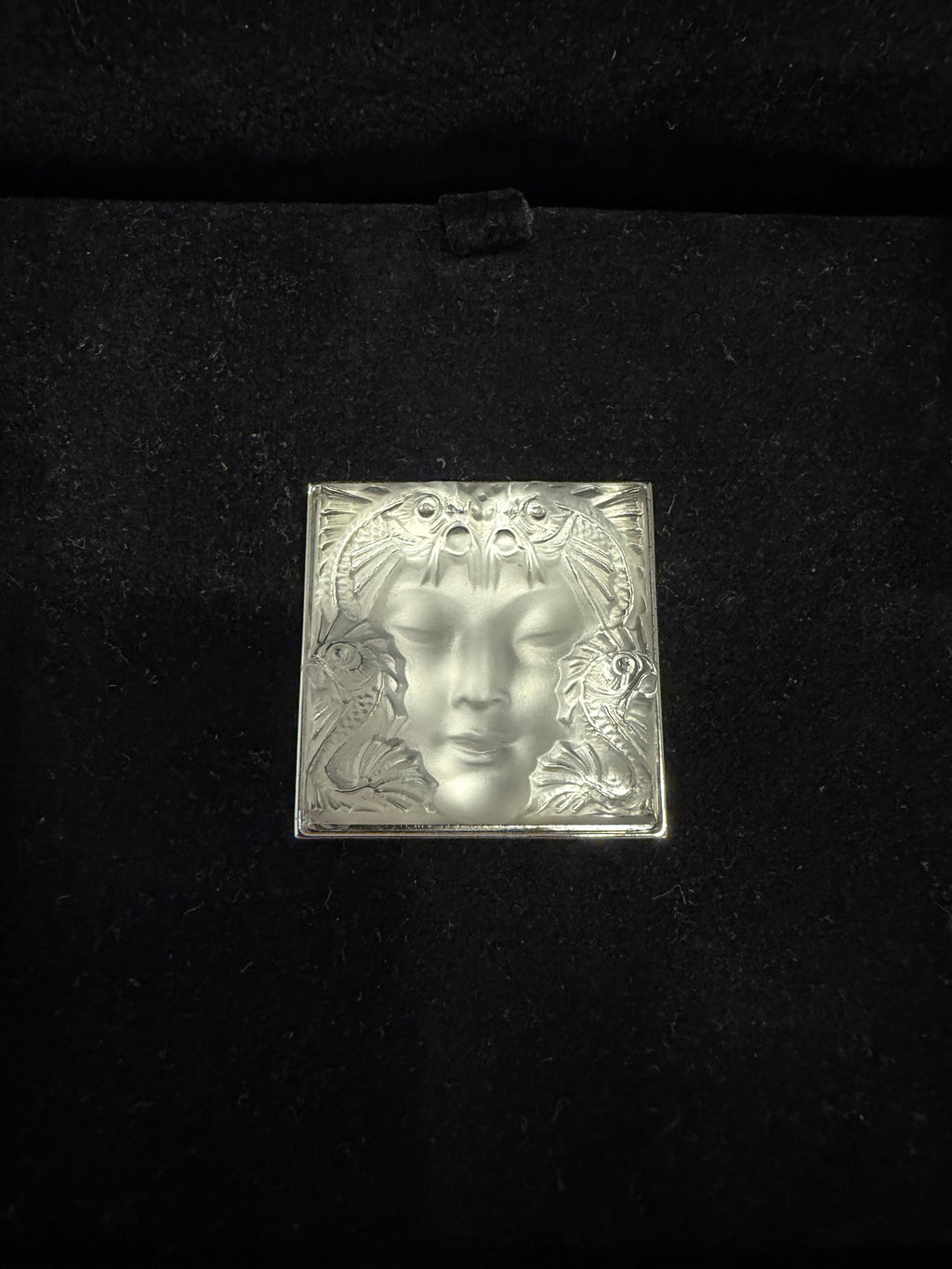 Lalique Masque de Femme Crystal & Sterling Silver Brooch
