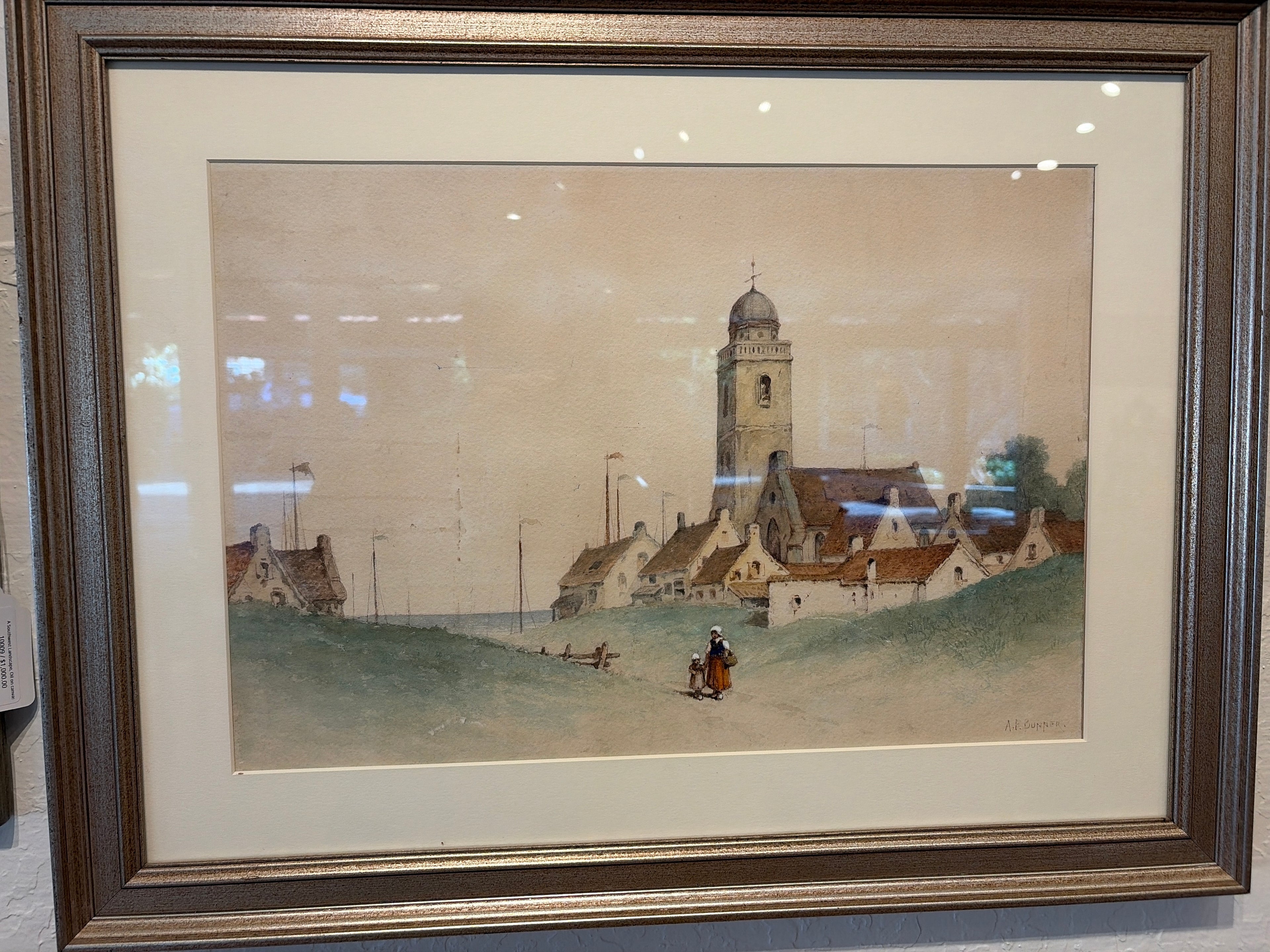 A Village Scene, watercolor on paper