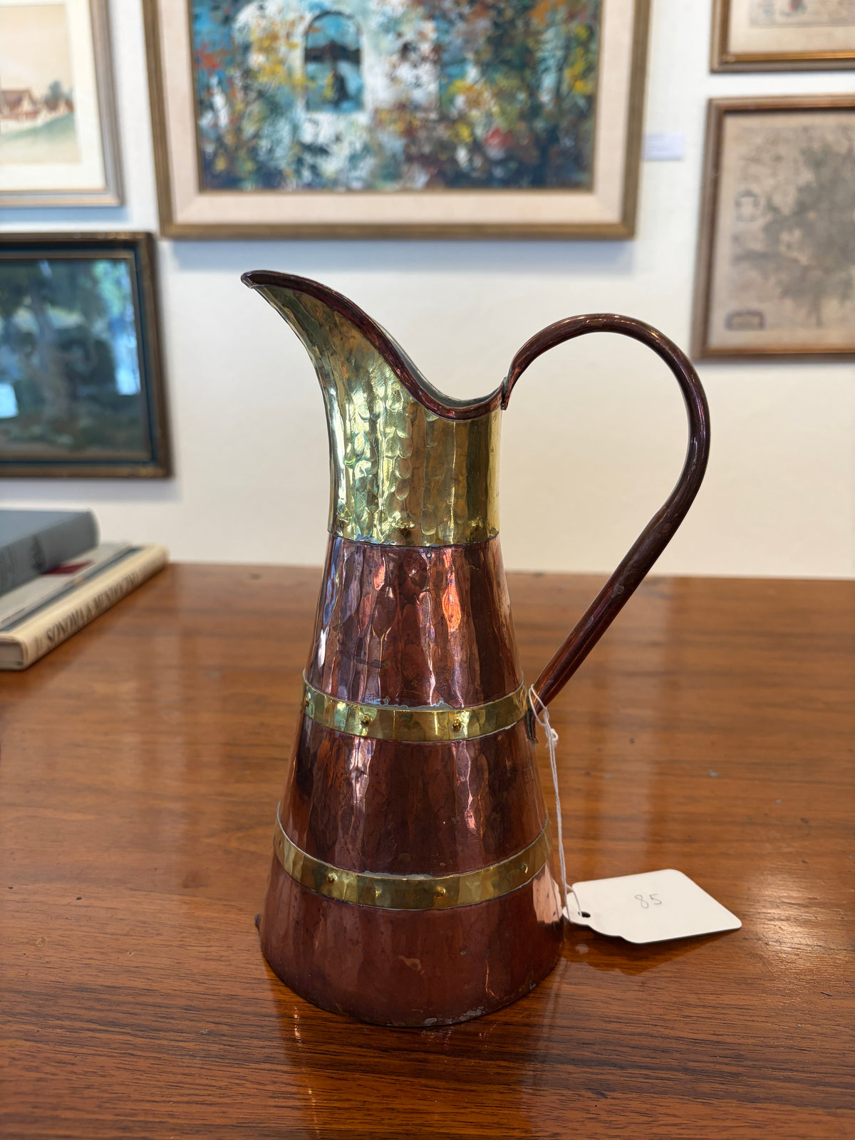 Vintage Hammered Copper and Brass Pitcher